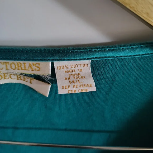 VTG 80s Victoria's Secret Gold Label Teal 100% Cotton Oversized M/L RN 70091 - Picture 4 of 5